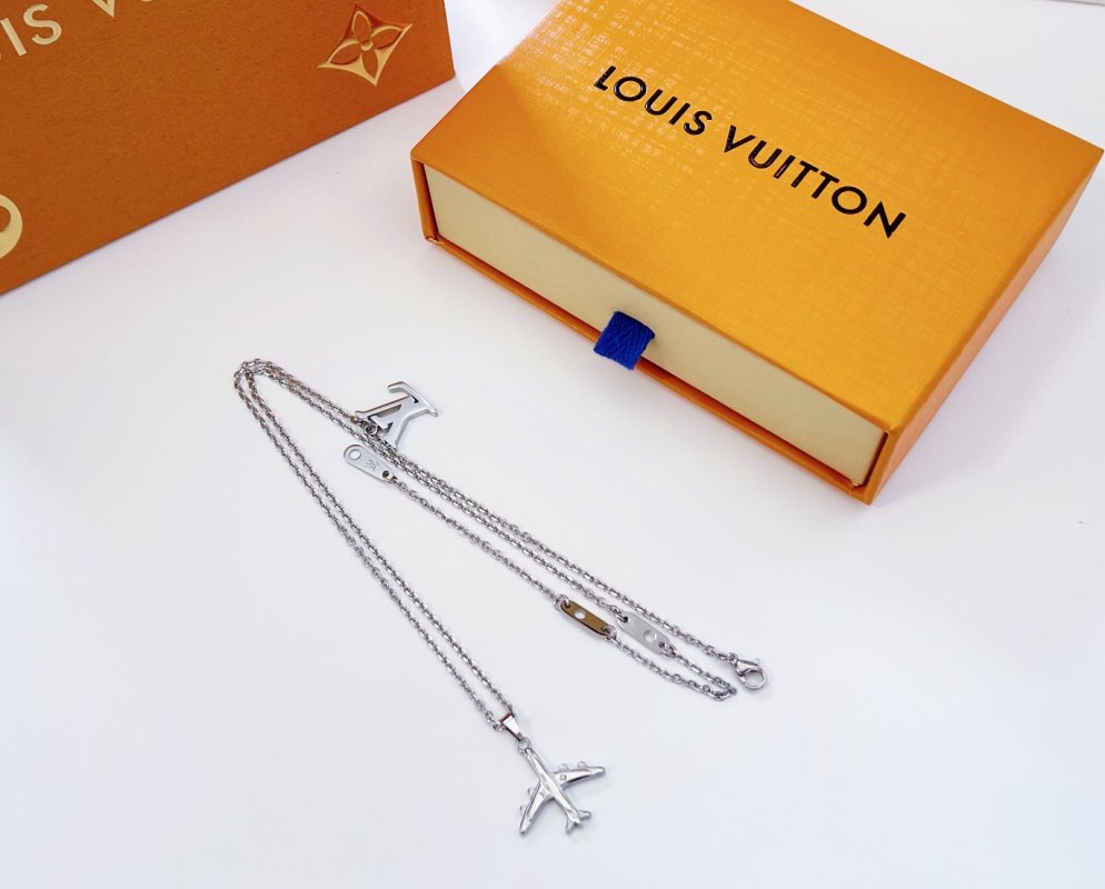 LV Plane Pendant Necklace Silver view
