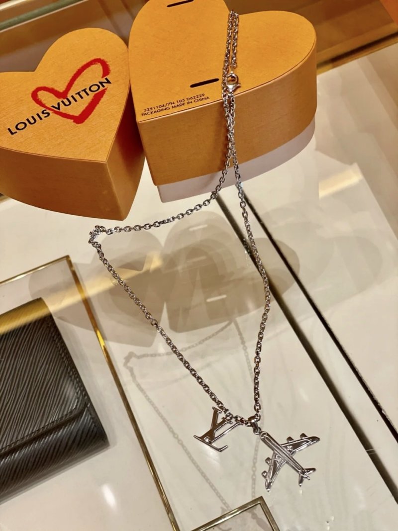 LV Plane Pendant Necklace Silver view