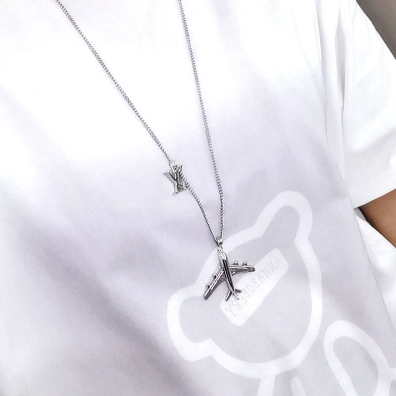 LV Plane Pendant Necklace Silver view