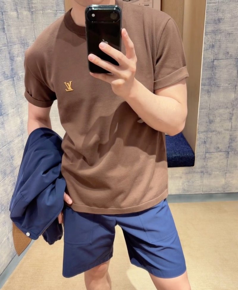 Louis Vuitton Brown Crewneck T-Shirt with Gold LV Logo view