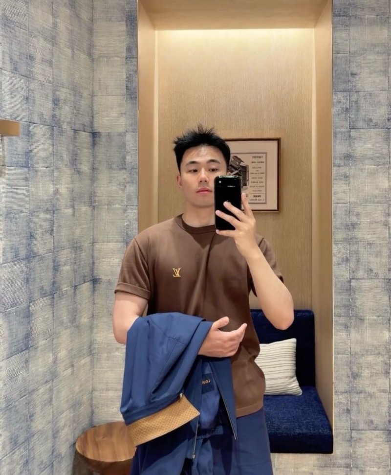 Louis Vuitton Brown Crewneck T-Shirt with Gold LV Logo view