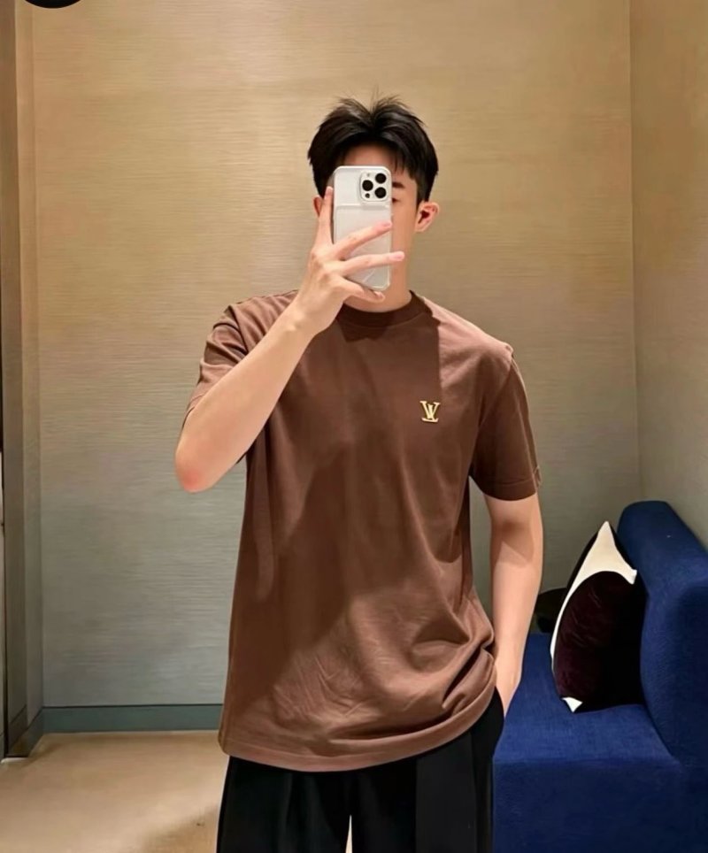 Louis Vuitton Brown Crewneck T-Shirt with Gold LV Logo view