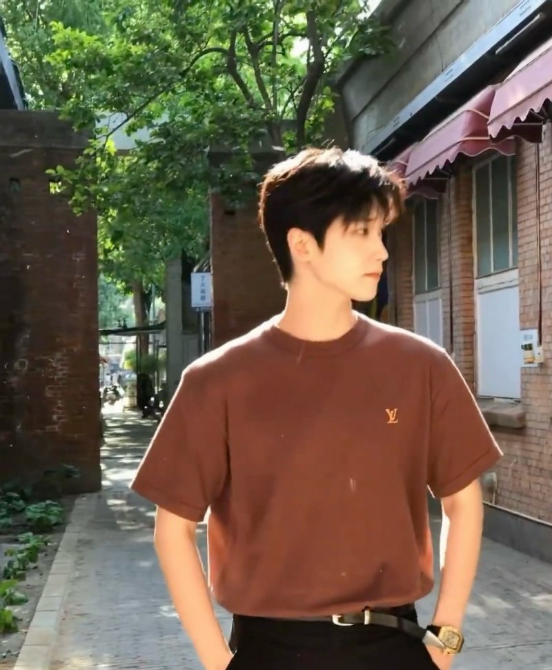 Louis Vuitton Brown Crewneck T-Shirt with Gold LV Logo view