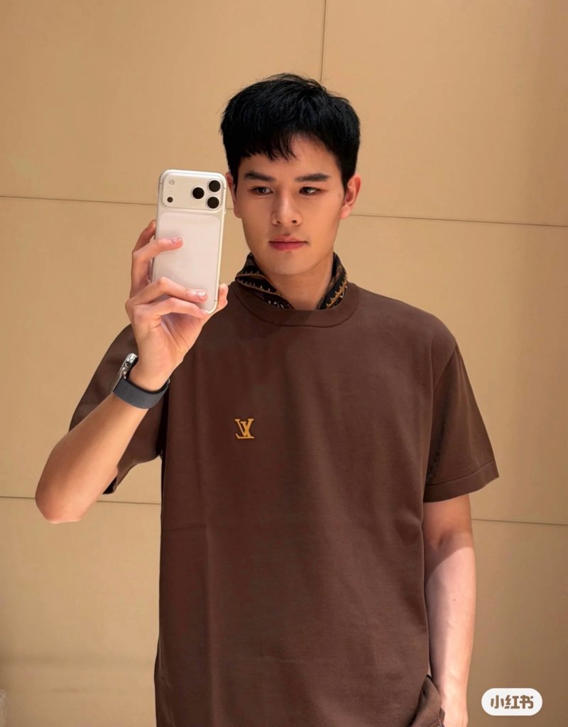 Louis Vuitton Brown Crewneck T-Shirt with Gold LV Logo view