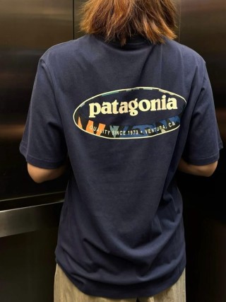 Patagonia Navy Oval Logo Short Sleeve T-Shirt view 4