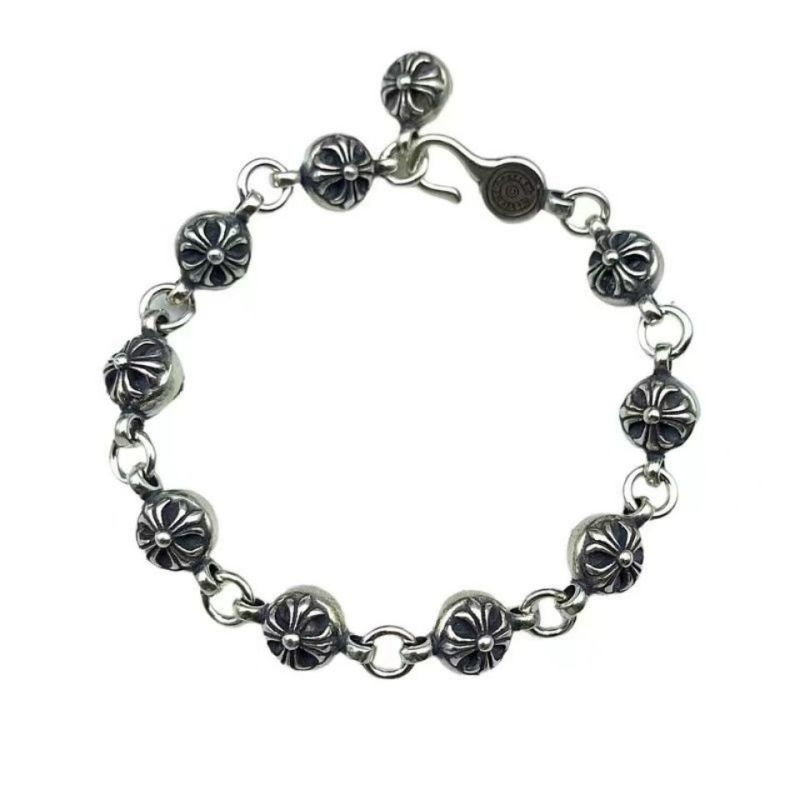 Chrome Hearts Silver Floral Cross Link Bracelet