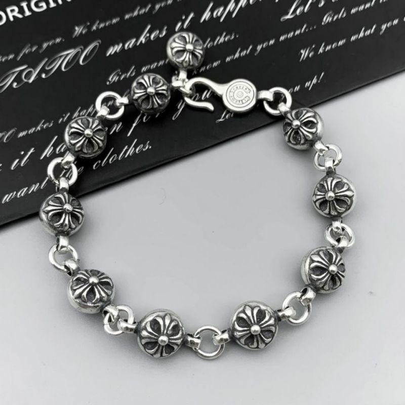 Chrome Hearts Silver Floral Cross Link Bracelet view