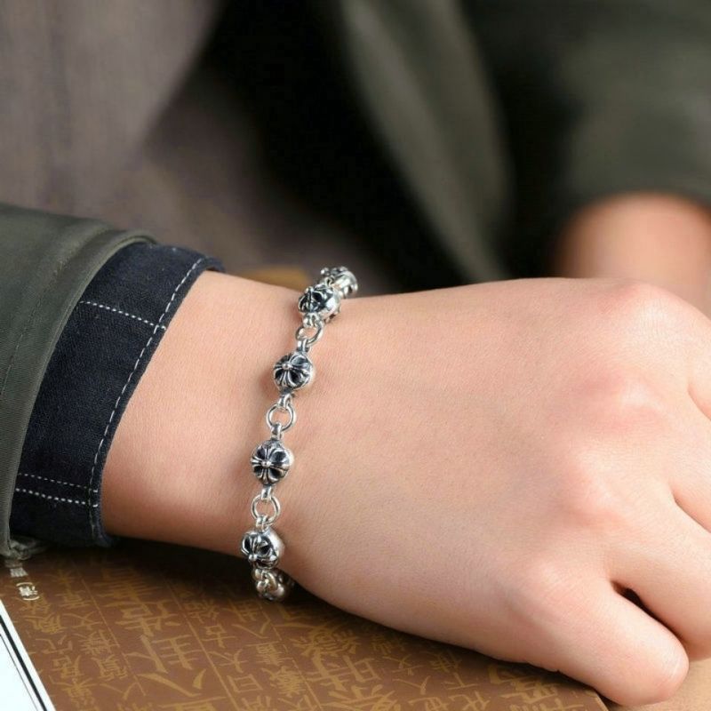 Chrome Hearts Silver Floral Cross Link Bracelet view