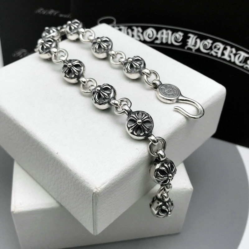 Chrome Hearts Silver Floral Cross Link Bracelet view