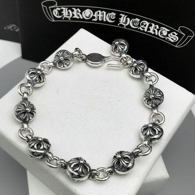 Chrome Hearts Silver Floral Cross Link Bracelet view