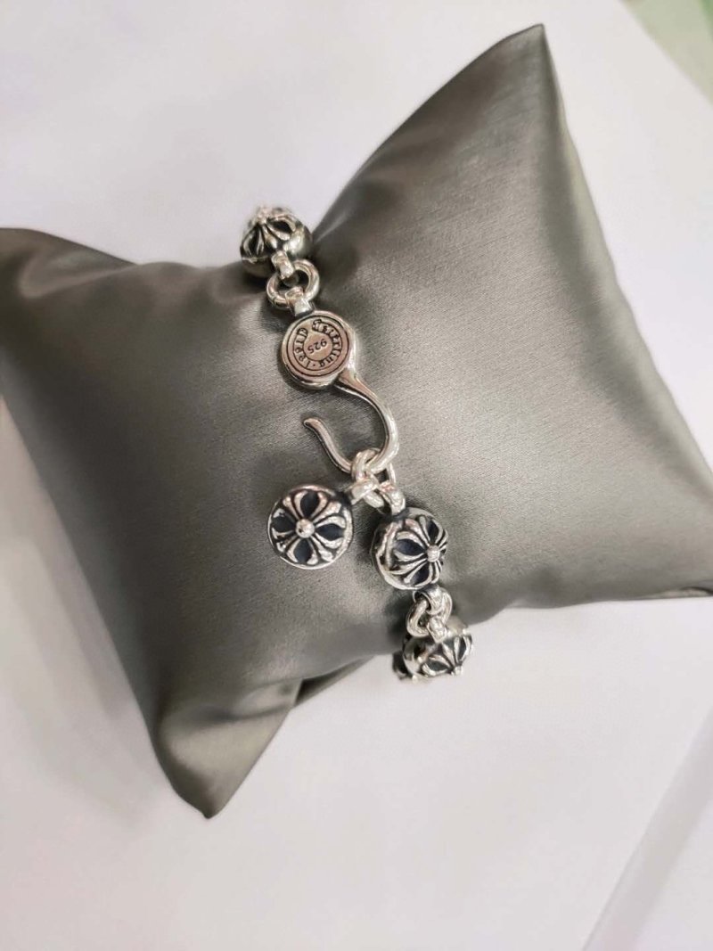 Chrome Hearts Silver Floral Cross Link Bracelet view
