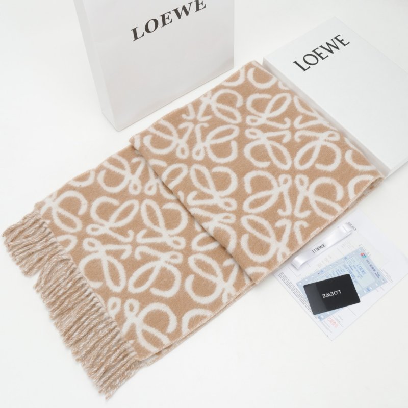 Loewe Anagram Reversible Wool Mohair Jacquard Scarf Beige