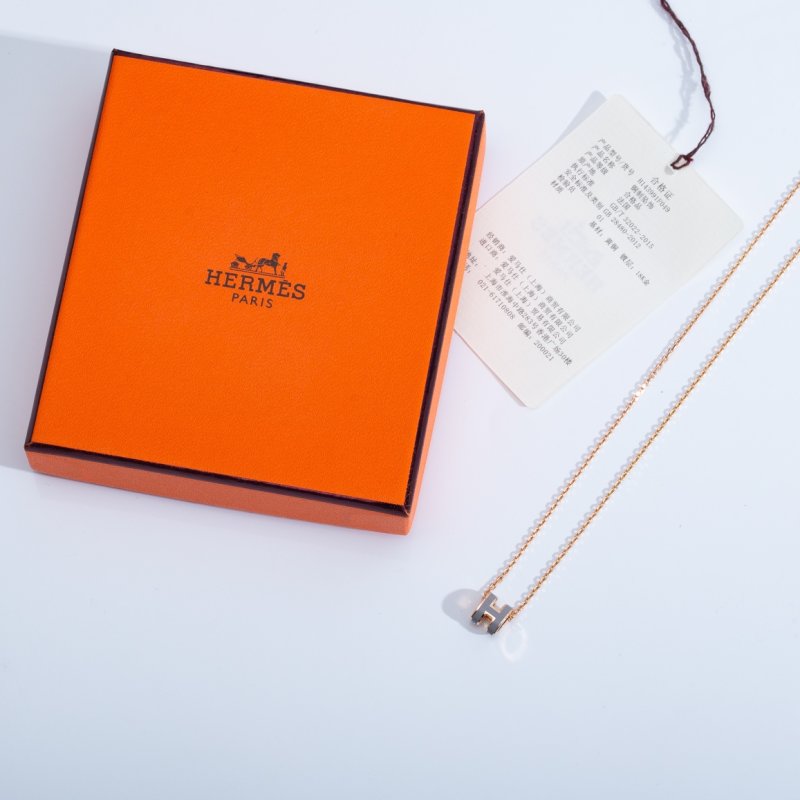 Hermès Mini H Enamel Pendant Gold Chain Necklace