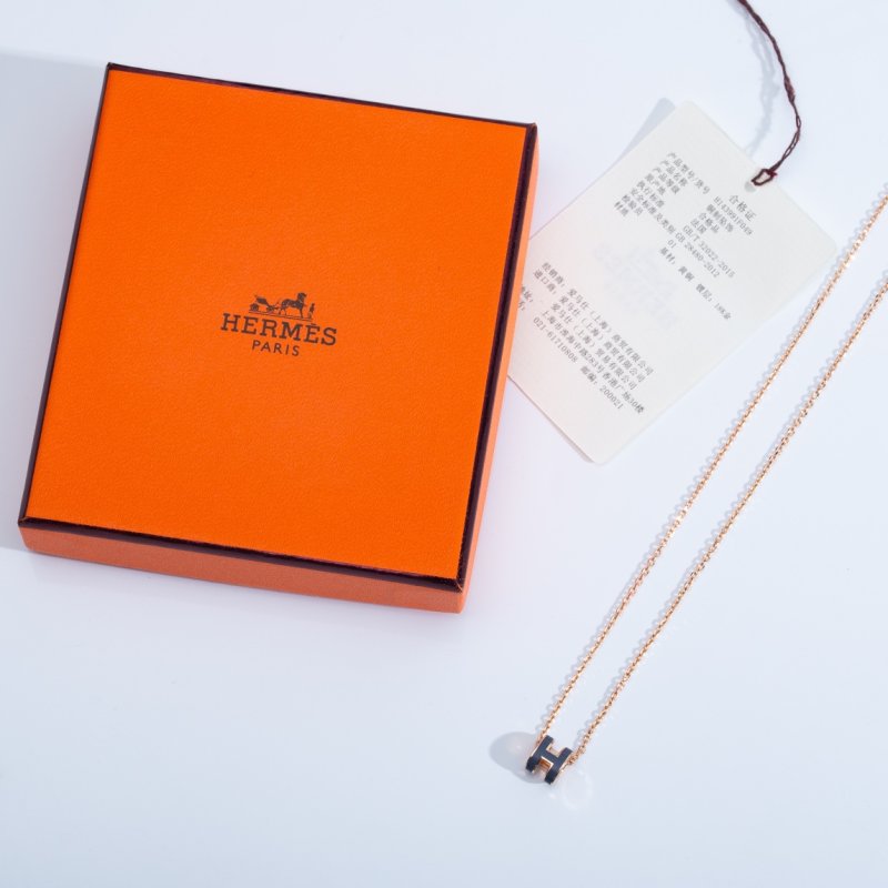 Hermès Mini H Enamel Pendant Gold Chain Necklace view