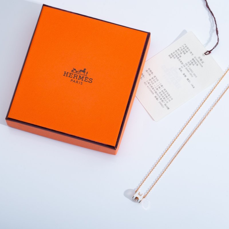 Hermès Mini H Enamel Pendant Gold Chain Necklace view