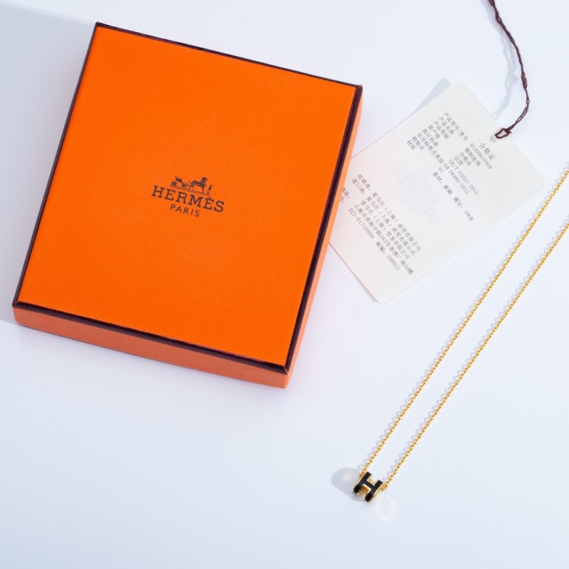 Hermès Mini H Enamel Pendant Gold Chain Necklace view
