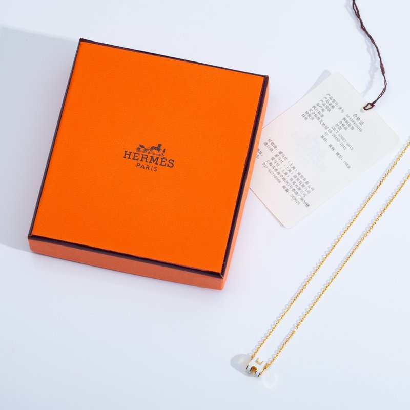 Hermès Mini H Enamel Pendant Gold Chain Necklace view