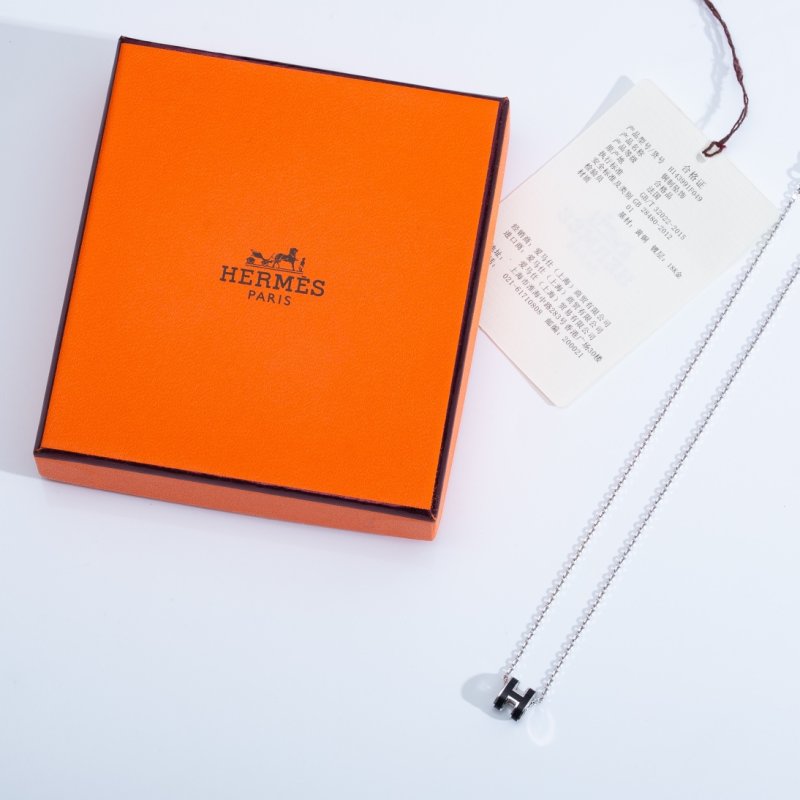 Hermès Mini H Enamel Pendant Gold Chain Necklace view