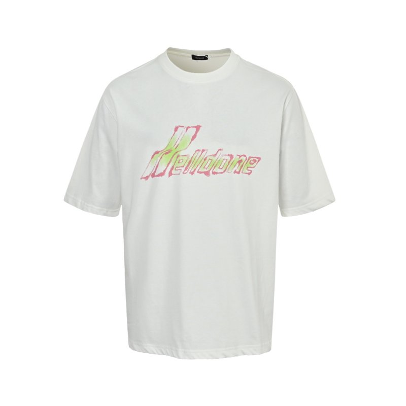 White Graphic Short Sleeve T-Shirt with Yellow & Pink Print view