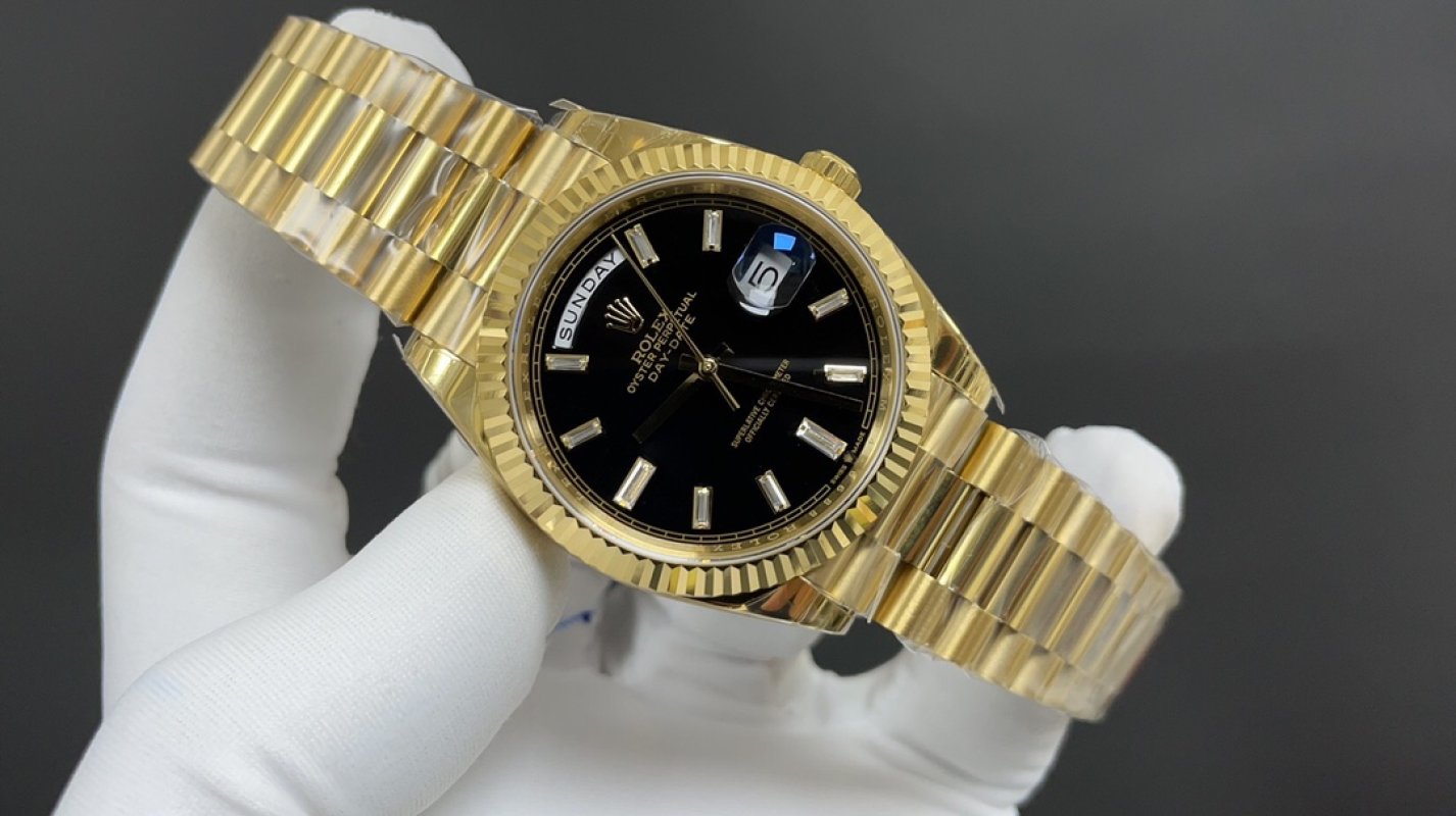 Rolex Day-Date 40mm Black Dial Gold Replica Watch view
