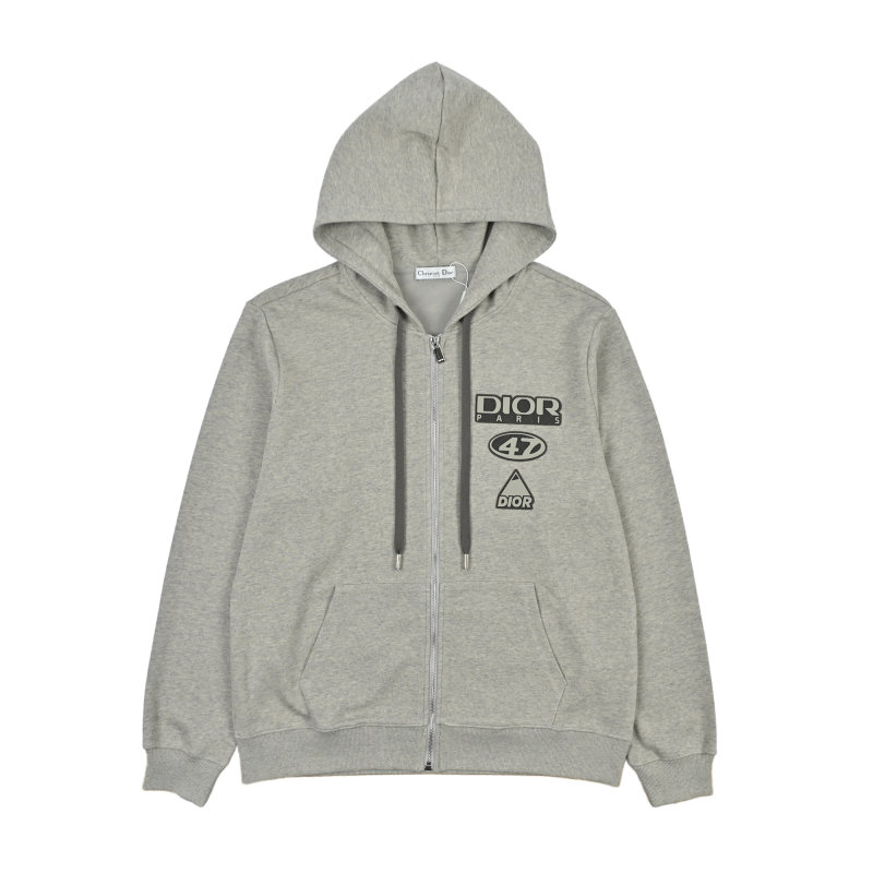 Dior Grey Logo Zip-Up Hoodie with Matching Joggers Set view
