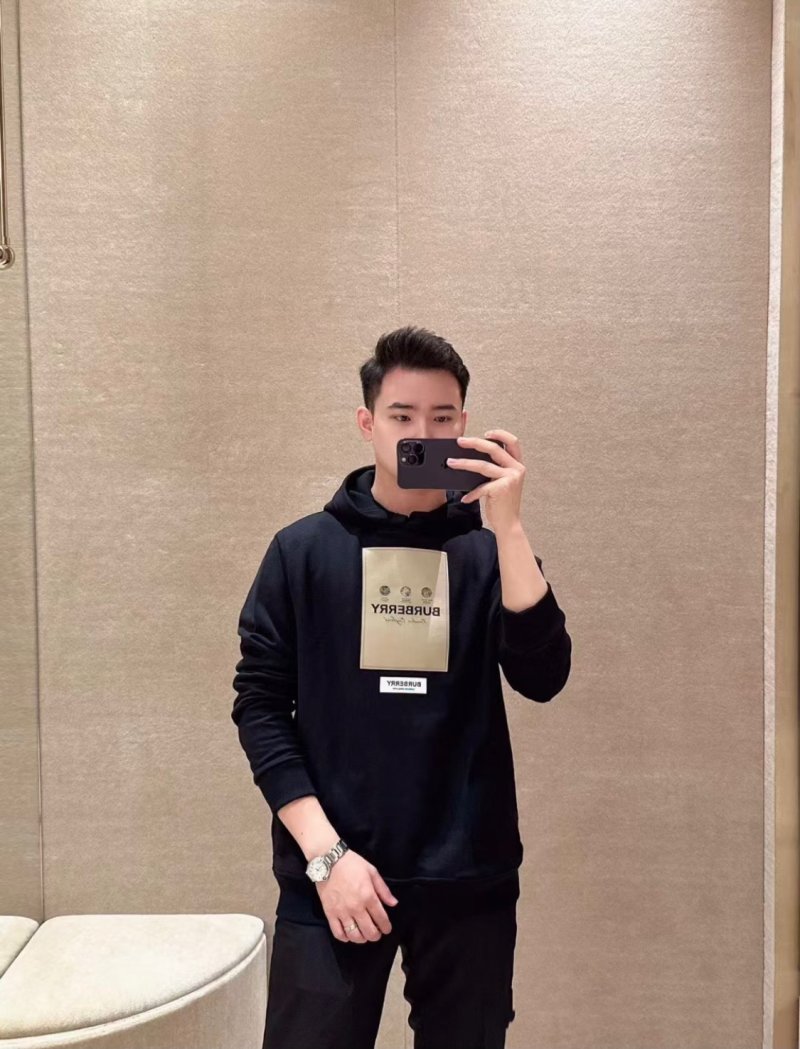 Burberry Black Logo Hoodie with Beige Patch view