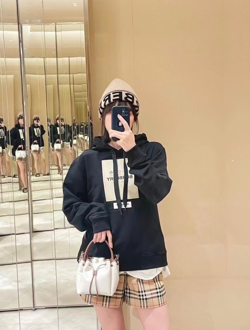 Burberry Black Logo Hoodie with Beige Patch view