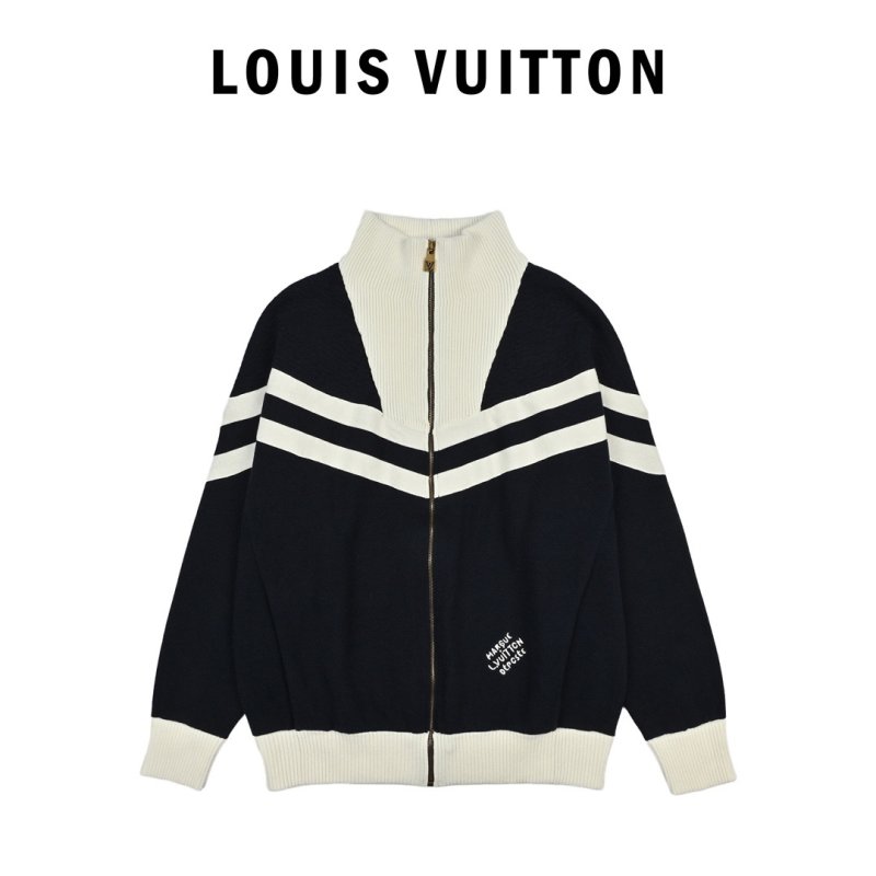 Louis Vuitton Striped Zip Knit Jacket Black Cream