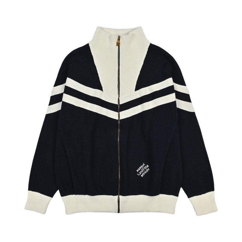 Louis Vuitton Striped Zip Knit Jacket Black Cream view