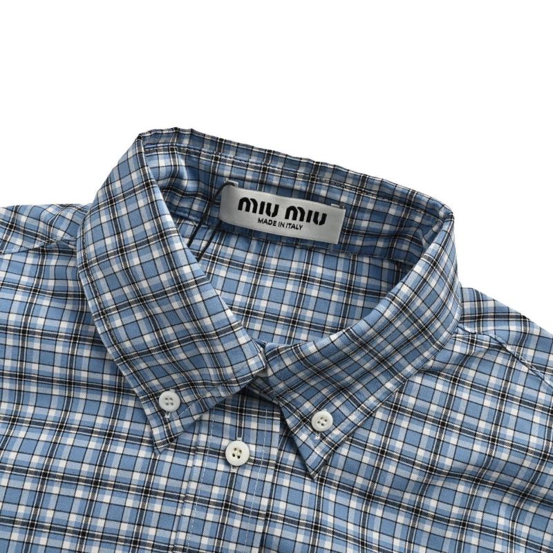 Miu Miu Check Embroidered Logo Shirt Blue view