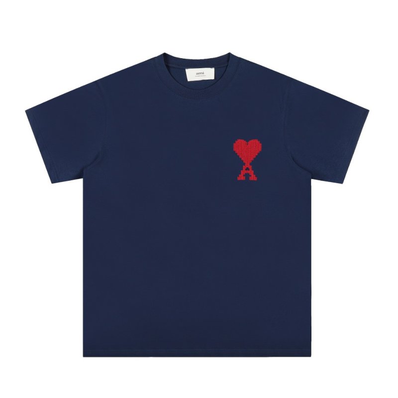 Ami Paris Navy Heart Logo T-Shirt Red view