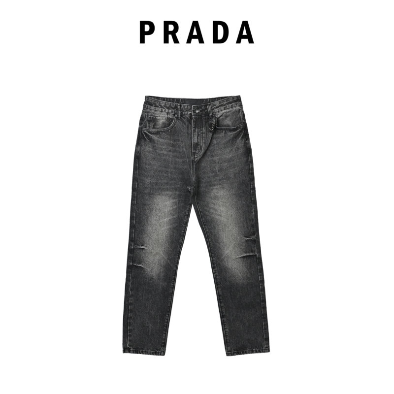 Vintage Washed Gray Straight-Leg Denim Jeans view