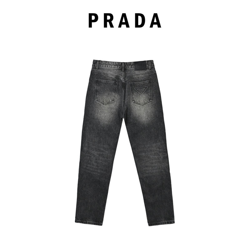 Vintage Washed Gray Straight-Leg Denim Jeans view