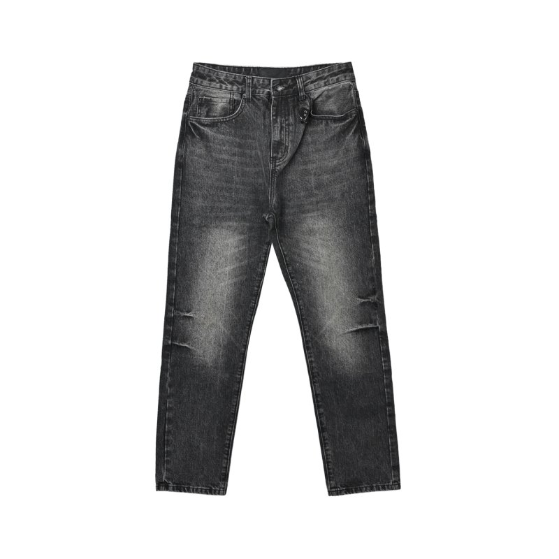 Vintage Washed Gray Straight-Leg Denim Jeans view