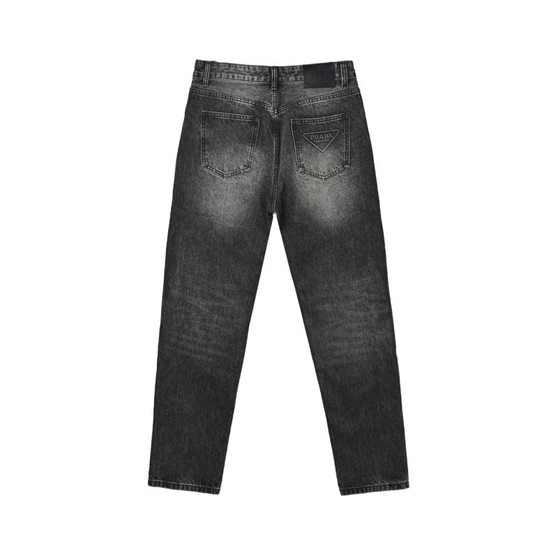 Vintage Washed Gray Straight-Leg Denim Jeans view