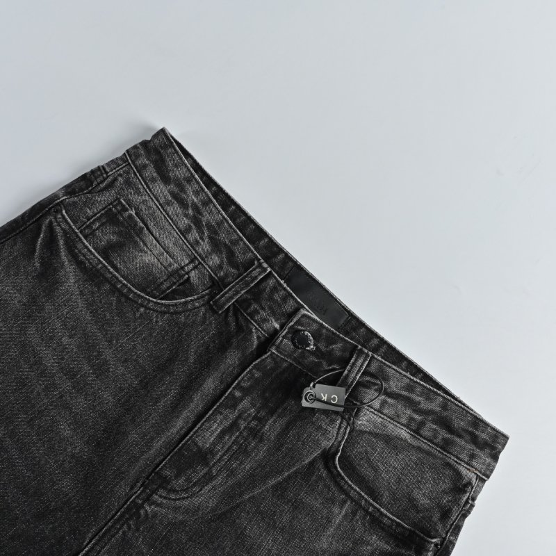 Vintage Washed Gray Straight-Leg Denim Jeans view