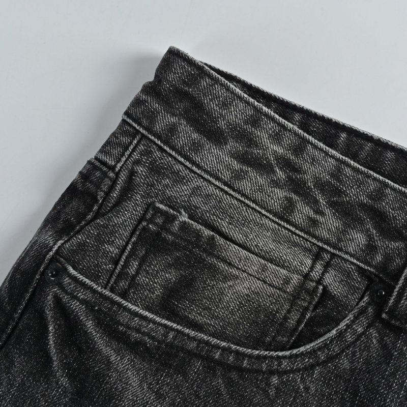 Vintage Washed Gray Straight-Leg Denim Jeans view