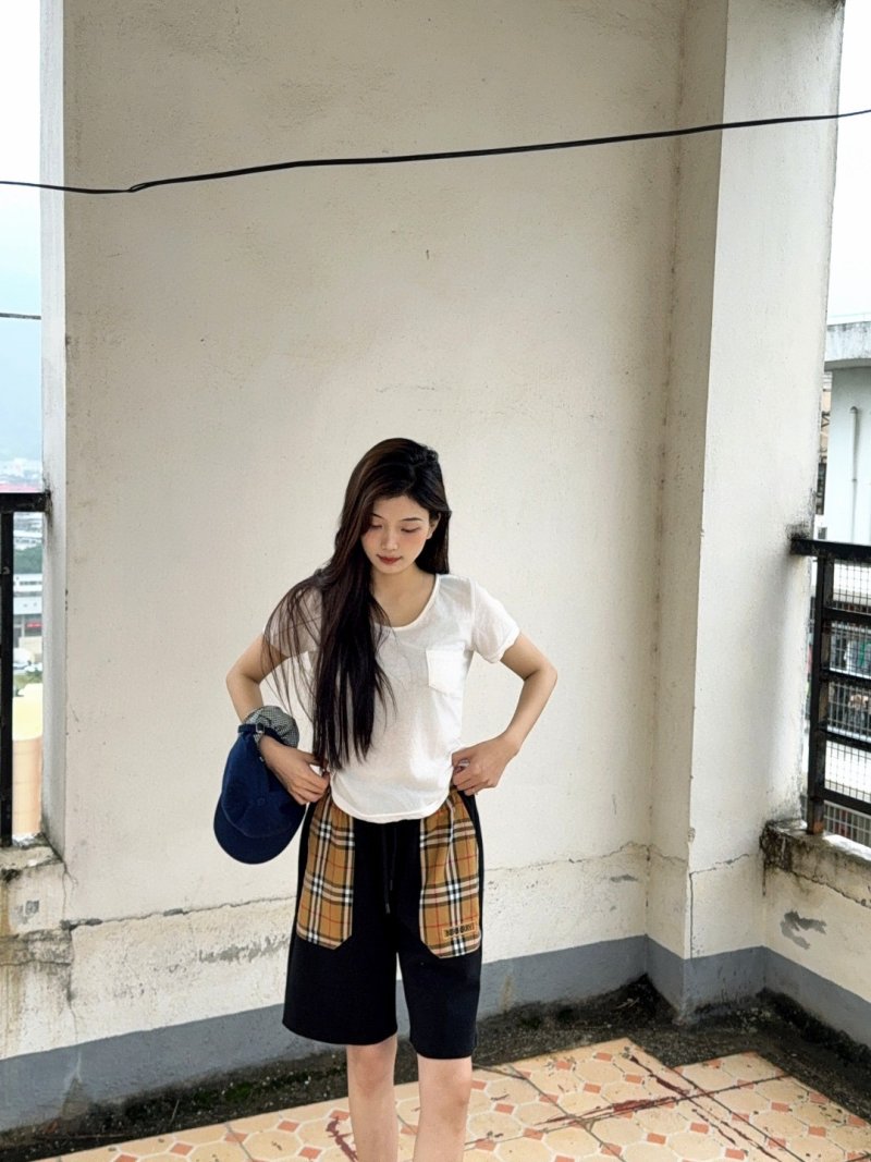 Burberry Nova Check Black Shorts with Tartan Pockets view