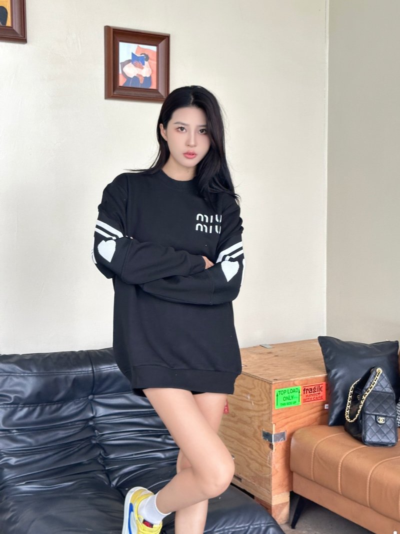 Miu Miu Black Logo Hoodie with Stripe Sleeves