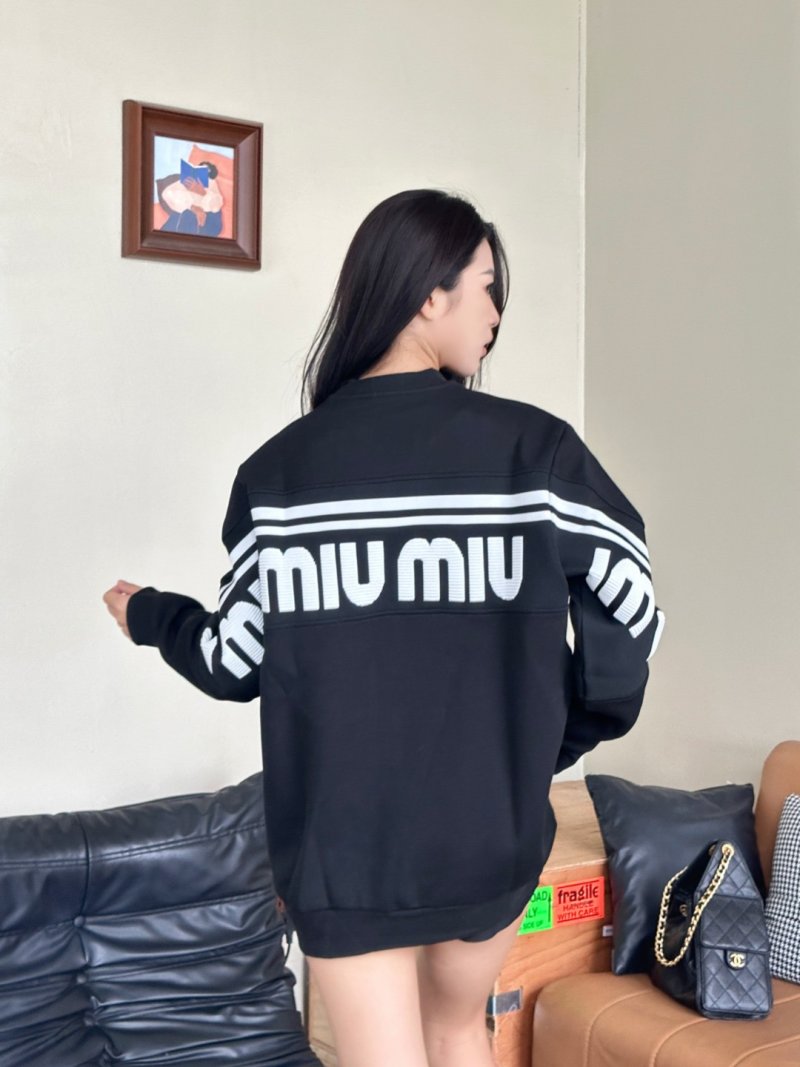Miu Miu Black Logo Hoodie with Stripe Sleeves view