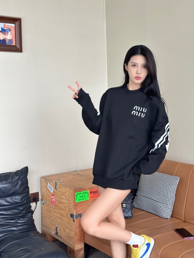 Miu Miu Black Logo Hoodie with Stripe Sleeves view