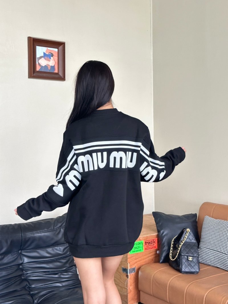 Miu Miu Black Logo Hoodie with Stripe Sleeves view