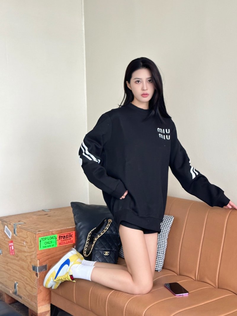 Miu Miu Black Logo Hoodie with Stripe Sleeves view