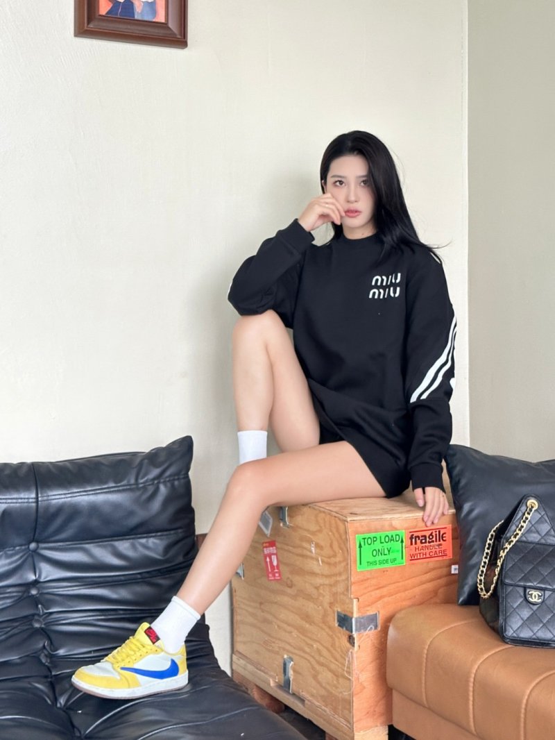 Miu Miu Black Logo Hoodie with Stripe Sleeves view