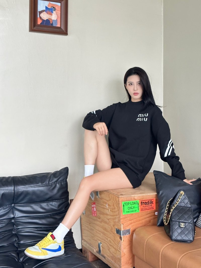 Miu Miu Black Logo Hoodie with Stripe Sleeves view
