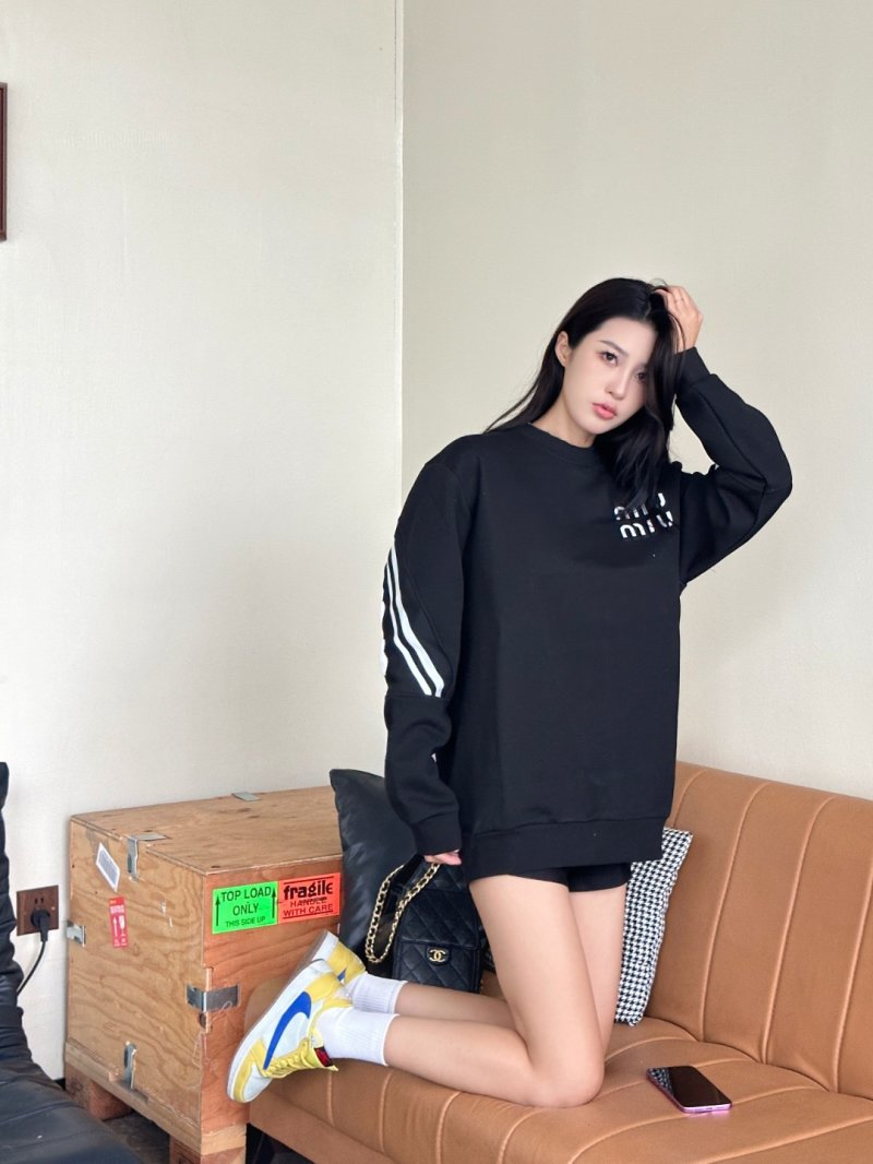 Miu Miu Black Logo Hoodie with Stripe Sleeves view