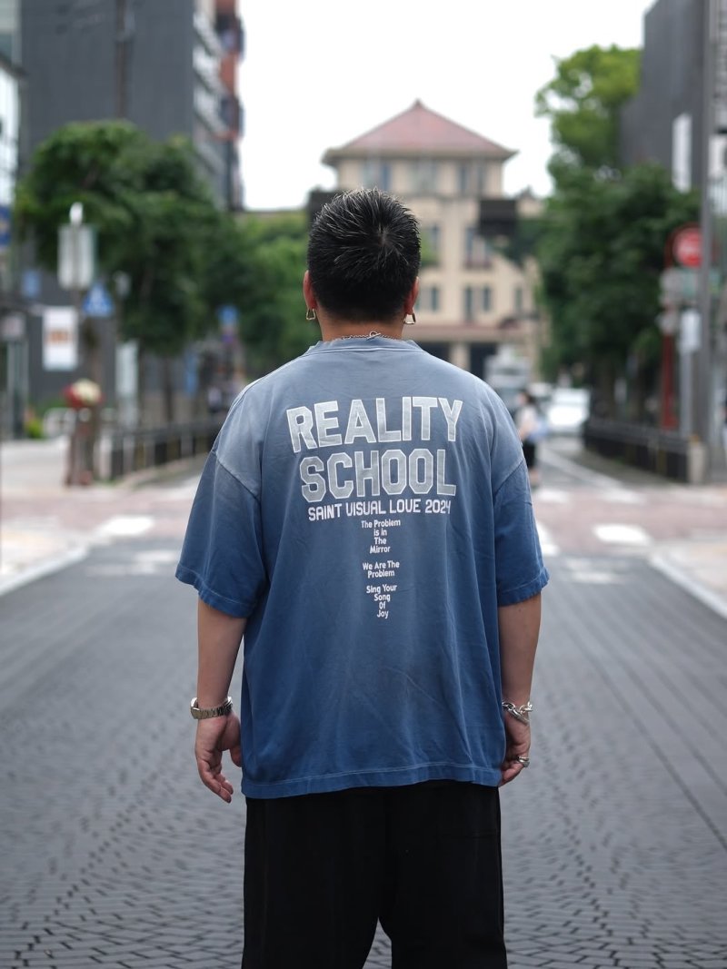 Reality School Graphic Print Oversized T-Shirt Blue
