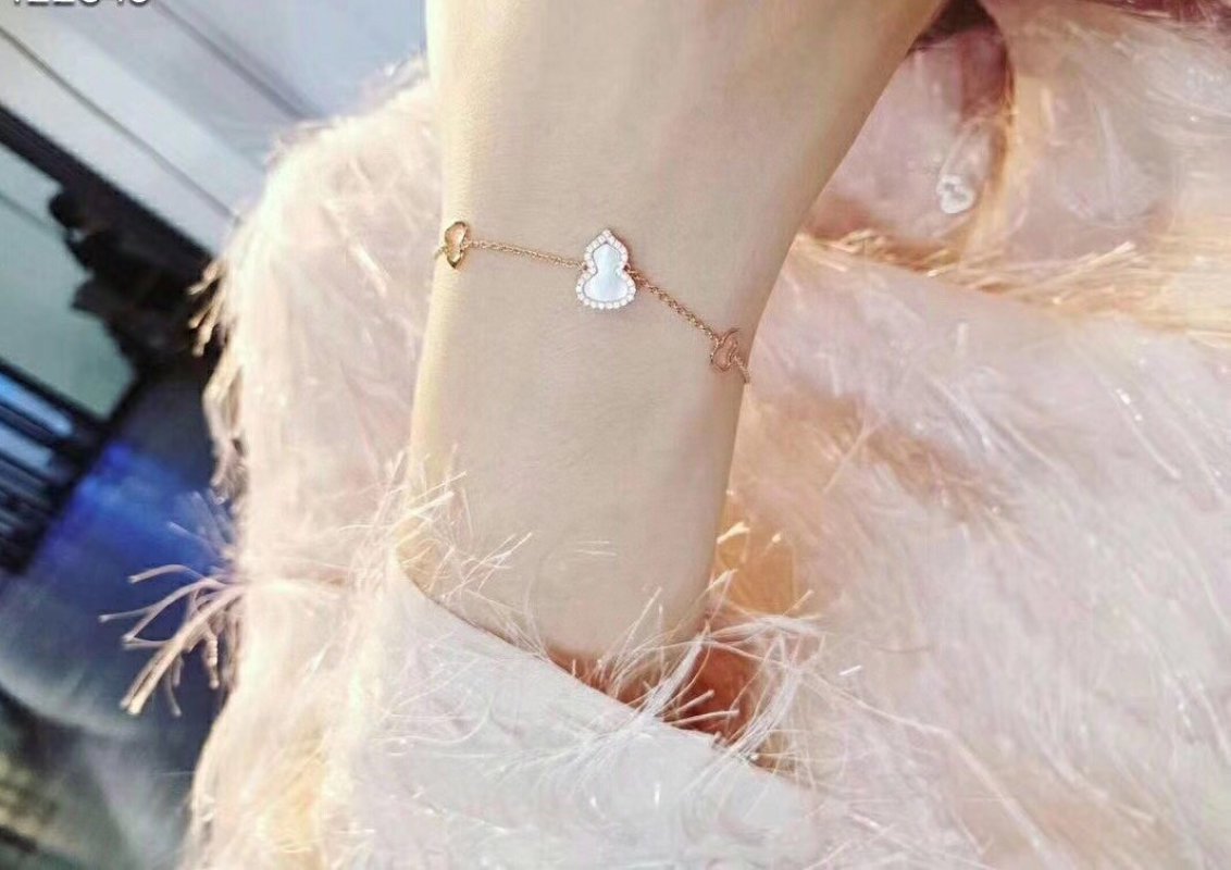 Rose Gold Gourd Charm Bracelet with CZ Crystals view