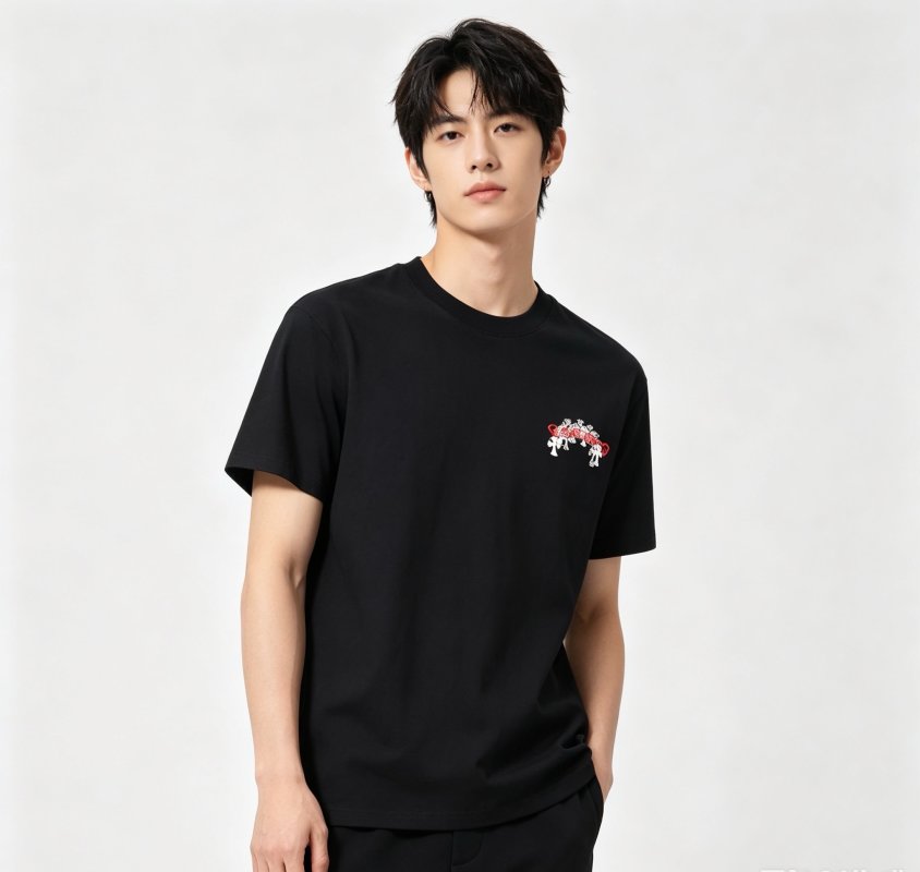 Black Embroidered Floral Short Sleeve T-Shirt view