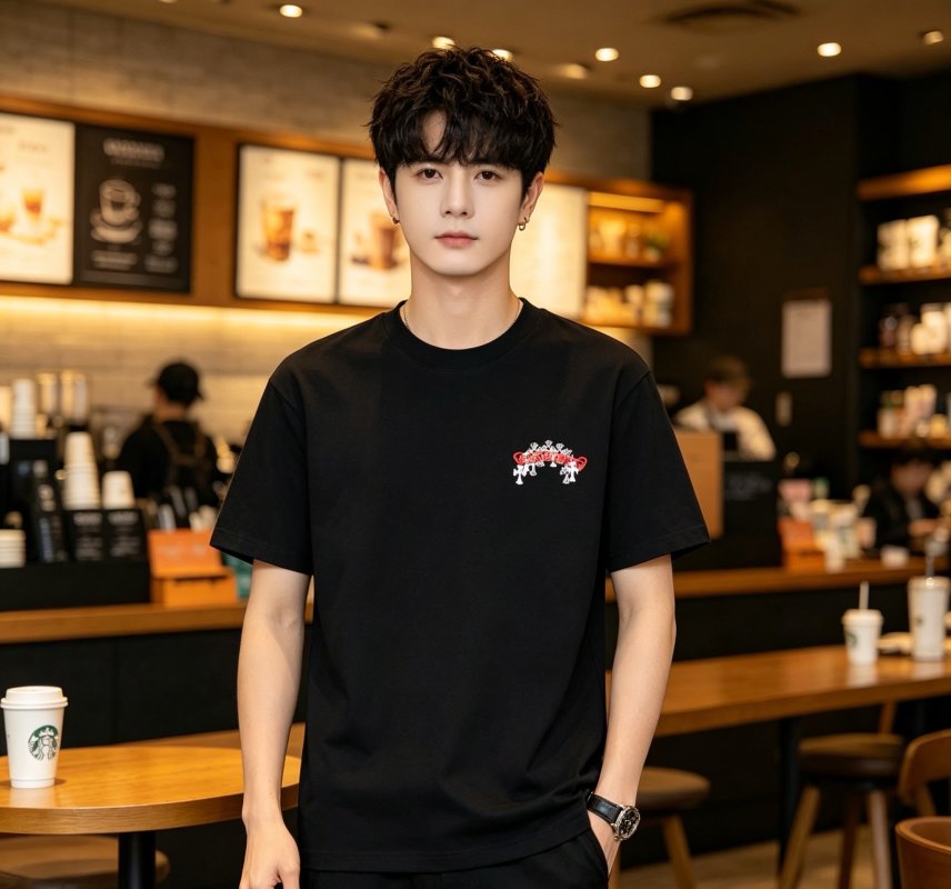 Black Embroidered Floral Short Sleeve T-Shirt view